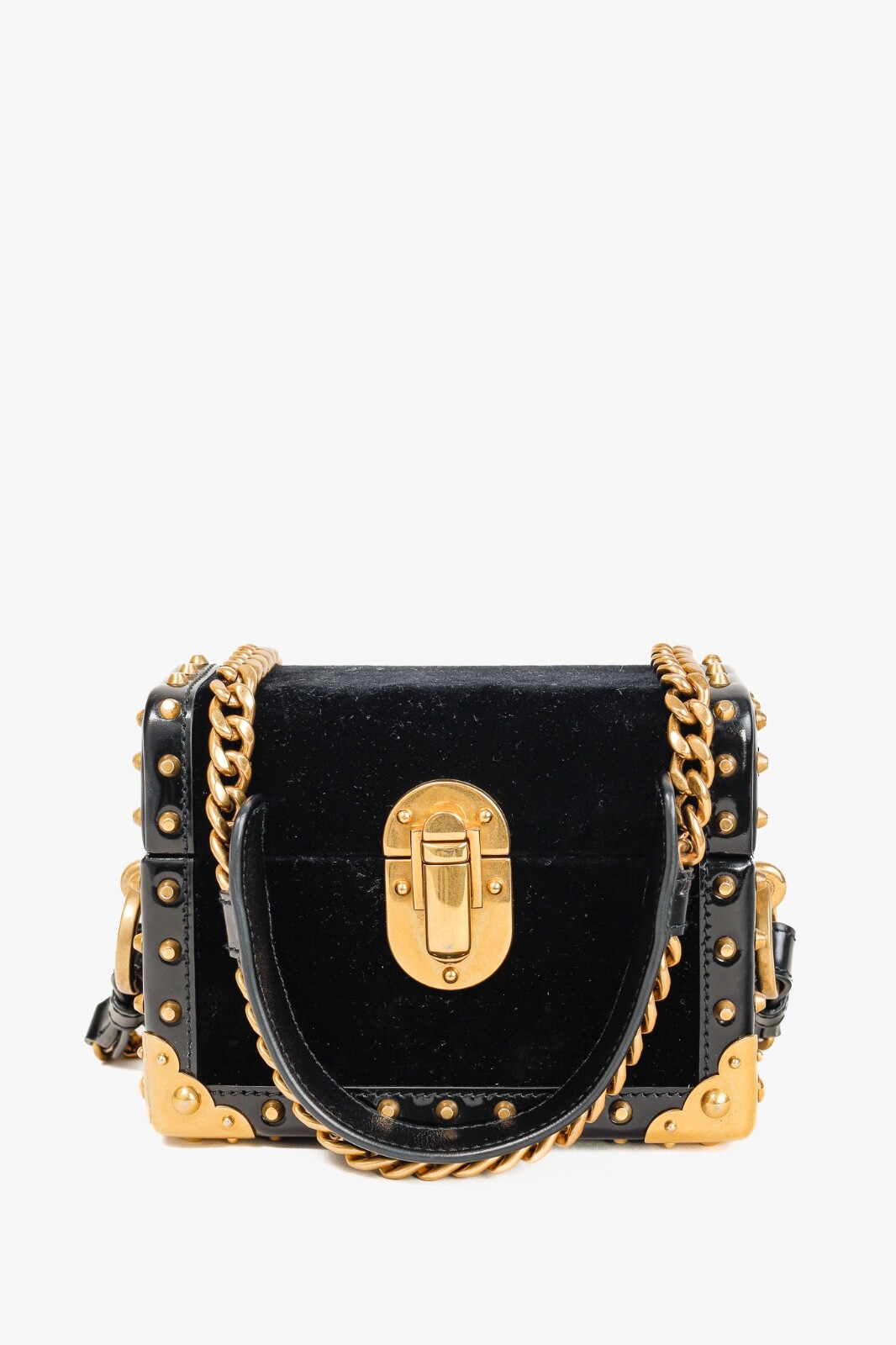 Prada PF17 Black Velvet Mini Treasure Trunk Box Bag