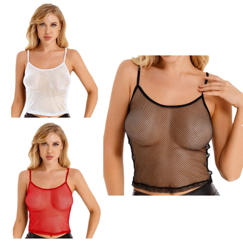 Womens See Through Fishnet Crop Top Sports Yoga Fitness Tank Tops Vest  Camisole