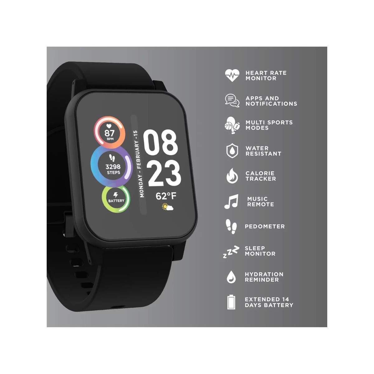 iTech Fusion Unisex Black Smart Watch with Wireless Headphone