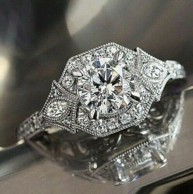 White CT Round Cut Vintage Art Deco Diamond Engagement