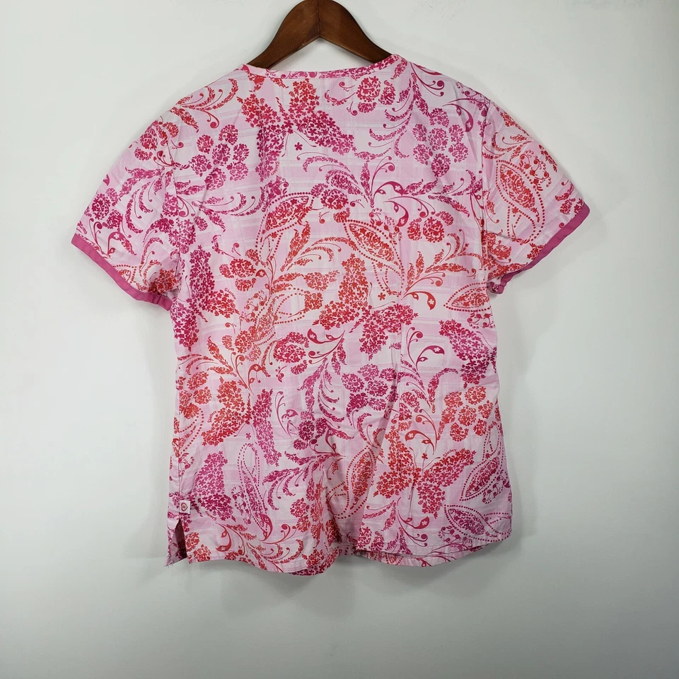 Skechers Medical Scrub Top Pink Floral Cotton Women's Large - Image 4 of 4