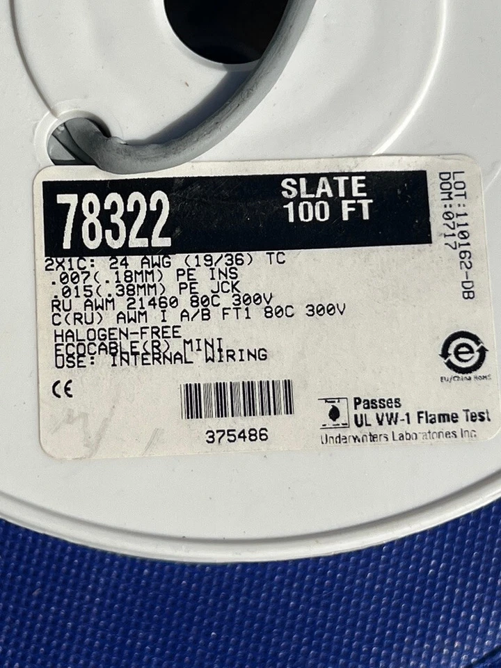 CABLE ALFA WIRE 78322 SL005 2CON 24AWG PIZARRA SHLD 10 PIZARRA SHLD 100' Rollo * NUEVO Foto 2 de 3