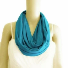 Sky Blue Infinity Scarf. Cotton Spandex Circle Scarf. Handmade Loop Scarf.