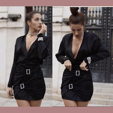 NWD ZARA Small Satin Effect Dress with Jewel Rhinestone Buckles Detail Q378