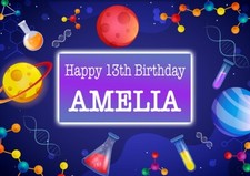 Listing image for Science Party Physics ChemistryTheme BIRTHDAY POSTER BANNER PERSONALISED Name