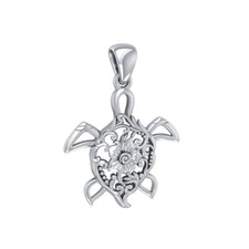 Turtle Filigree 925 Sterling Silver Pendant Fine Sea Life Totem Ocean Jewelry