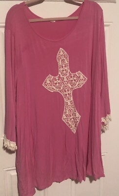 Curvy Boutique Brand Plus Size 4X Beautiful Top Hot Pink Crocheted Cross