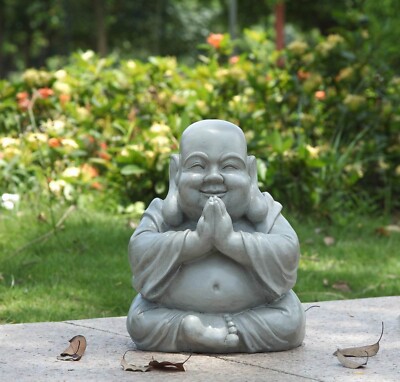 Smiling Buddha Praying Statue Tabletop Decoration Home Yard Ornament Resin