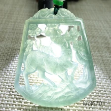 Certified Icy green Burma 100% Natural A Jadeite Jade Pendant~Sika Deer 梅花鹿