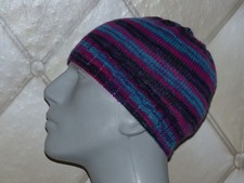 New Winter Chunky Knit Ski Beanie Hat Wool Purple Blue Stripes