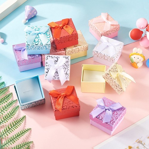 12Pcs Square Bowknot Cardboard Paper Ring Gift Storage Boxes 5.05x5.05x3.8cm - Picture 5 of 8