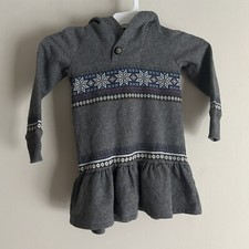 Ralph Lauren Girls Size 4 Hoodie Sweatshirt Dress Peplum Ruffle Grey Fair Isle