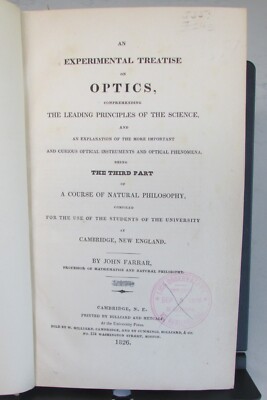 Early Optics John Farrar An Experimental Treatis on Optics 1822 First Ed Rebound