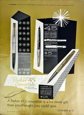 1963 Parker 45 Convertible 12K Gold Pen Full Page Vintage Print Ad Wall ...
