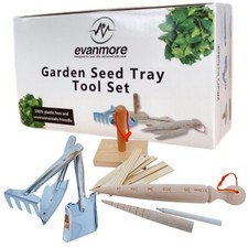 Garden Seed Tray Tool Set - Tamper Dibbers Fork Rake Trowel Seed Markers Pencil