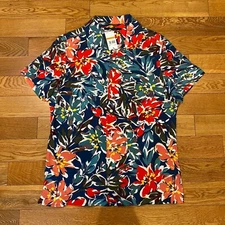 Perry Ellis Floral Abstract Painting Flower Button Up Short Sleeve Viscose S NWT