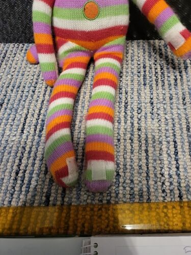 Sock Monkey Plush Bright color Rainbow Knit Beanie Bottom Preowned 50cm Washable - Picture 2 of 8