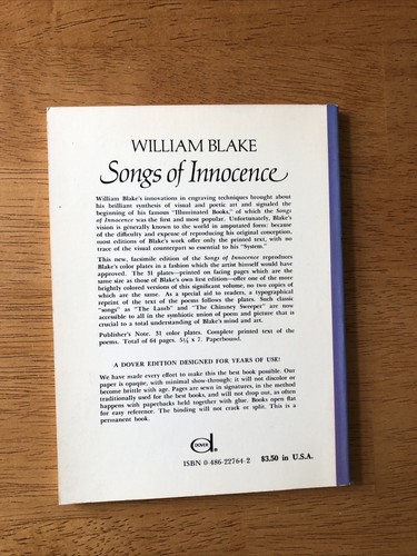 Songs of Innocence Taschenbuch William Blake 1971 Broschüre sehr gut - Bild 2 von 10