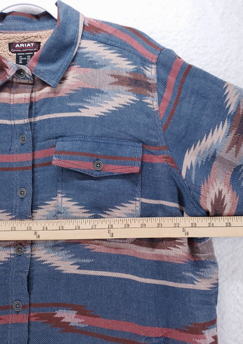 Ariat Chimayo Collection Blue Aztec Print Shirt Jacket Women's XXL Sherpa Lined - Picture 5 of 13