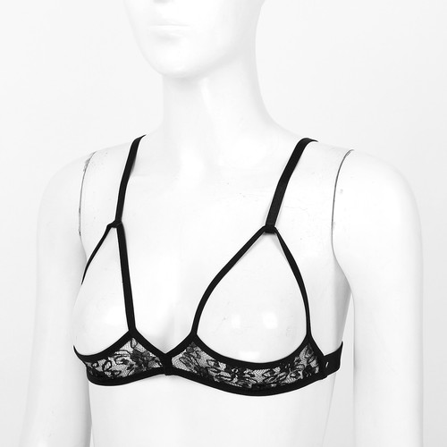 AU Women Leather Bras Cupless Cage Wet Look Open Bust Crop Top O Ring Nightwear - Photo 50 sur 51
