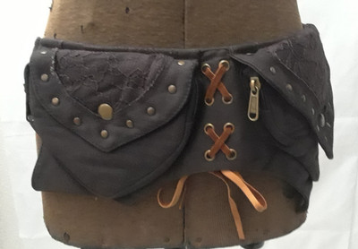 Handmade with Love Siddhartha Women Canvas Brown Lace Belt Bag * Snap Closure