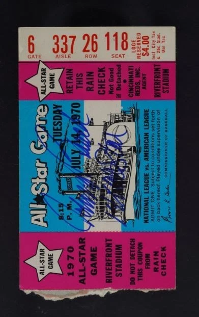 Johnny Bench Signed 1970 Baseball All-Star Game Ticket PSA 3 DNA Certified 9 - Image 4 of 4