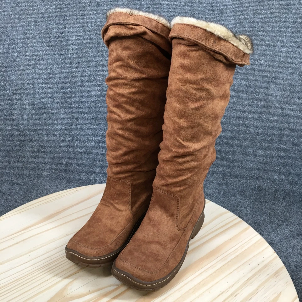 Botas Gloria Desteñidas Para Mujer 7.5 Marrón Nieve Rocosa Pull On Puntera Cuadrada Hasta la Rodilla Informales Foto 3 de 4