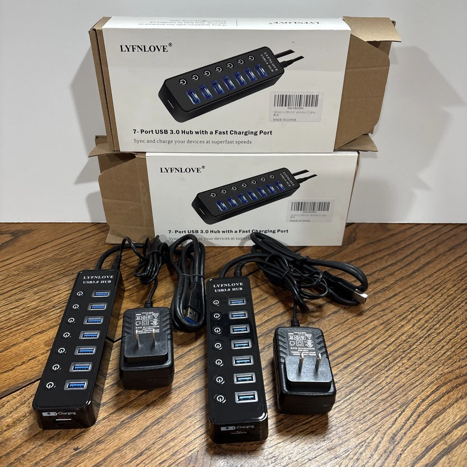 Powered USB Hub 3.0, Lyfnlove, 7-Port USB Data Hub Splitter w/one Smart Charging - Image 3 of 3
