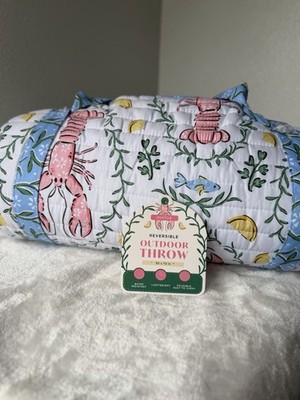 Envogue REVERSIBLE Outdoor picnic Throw blanket lobster sardine fish lemon theme