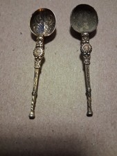 Vintage Ornate Levi & Salaman British Sterling Silver SALT Spoon-PAIR