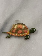 Enamel Metal Turtle Brooch Pin Gold Green Orange Animals  Insects Theme