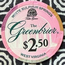 Greenbrier Resort $2.50  White Sulphur Springs, West Virginia Casino Chip V1106