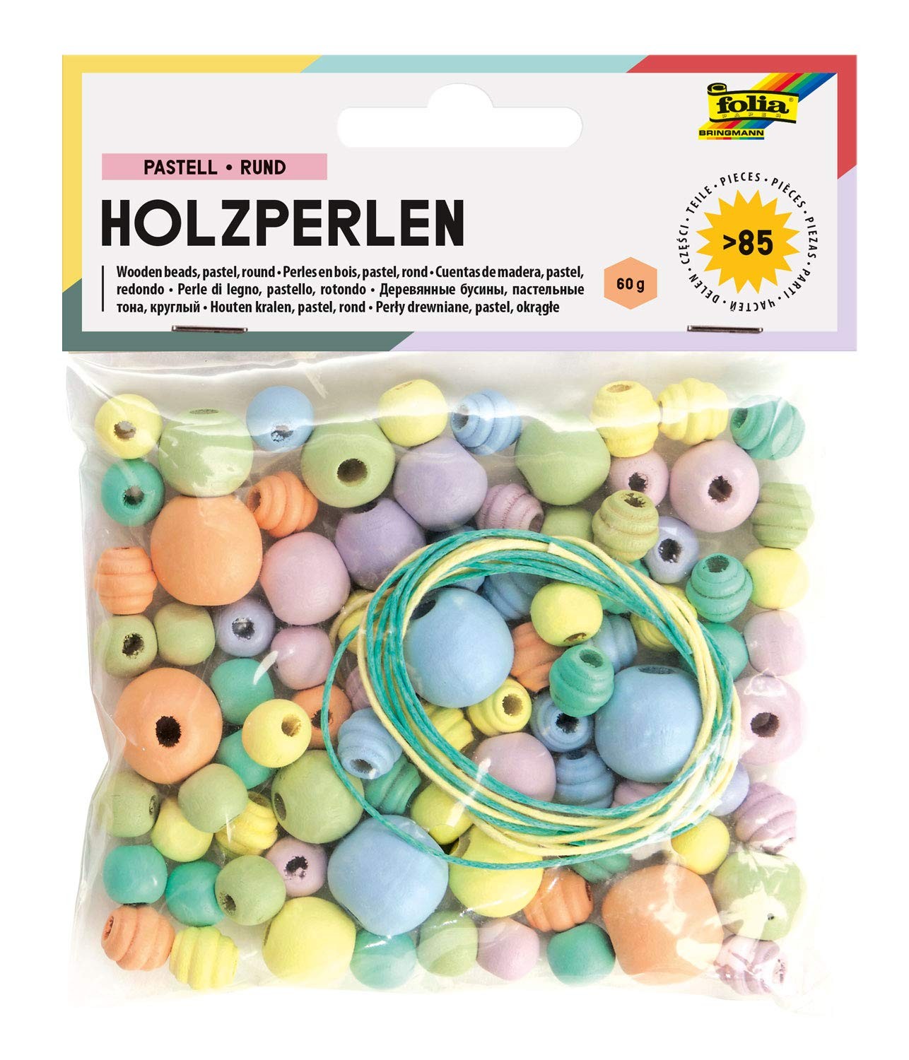Folia 84pcs Wooden Beads in 6 Colours and 4 Different Sizes for Making Necklaces 3290₽
