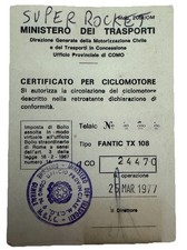 Libretto di Circolazione FANTIC MOTOR Super Rocket 50 1977 -ORIGINALE Epoca
