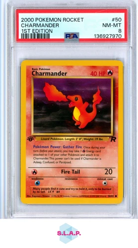 CHARMANDER 1ST EDITION POKEMON ROCKET 2000 50 PSA 8