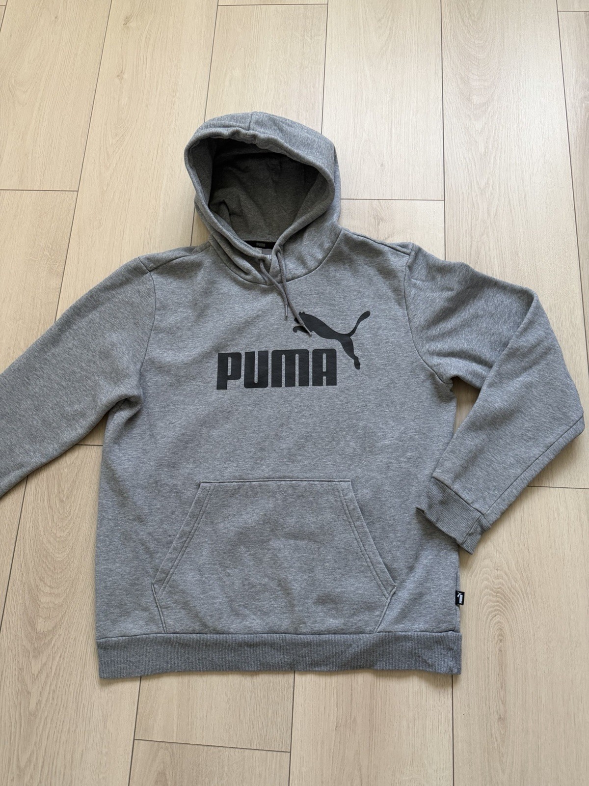 PUMA Gray Fleece Pullover Hoodie Sweatshirt Logo Crew Neck Men's Medium