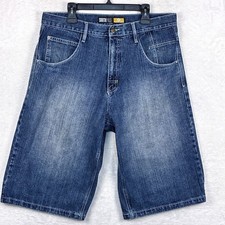 VTG Southpole Denim Shorts Jorts Mens 38 Wide Leg Baggy Faded Embroidered Y2K