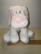 AURORA BABY Plush Pink  White Puppy Soft Stuffed Dog 2018 Embroidered Eyes