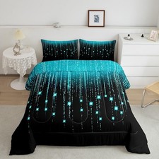 Abstract Ombre Comforter Set Teal Black Teens Bedding Set for Boys Girls Wome...