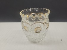 Crystal & Gold Pressed Glass Toothpick Manhattan Pattern US Glass Old