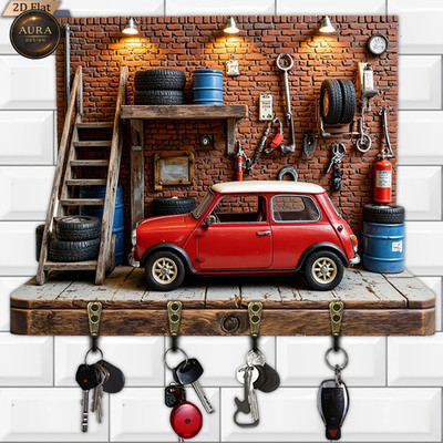 Wand Schlüsselanhänger 30cm - Werkstatt Auto Retro Organizer 2D 4 Haken Eingang