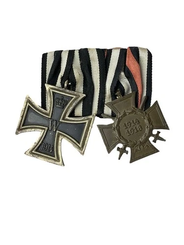 WW1 WWI Imperial German Army Military 2 Place Medal Bar Iron Cross & Hindenburg