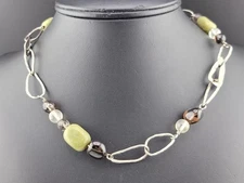 Retired Silpada Sterling Silver 925 Jade Smoky Quartz Bead Necklace 18" N1218