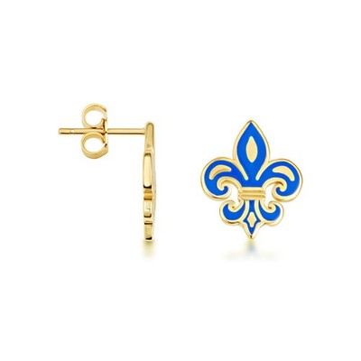 Ohrstecker Gelbgold Blau Emaille Französische Fluer-de-Lis