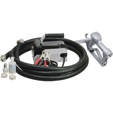 Roughneck 12V Diesel Fuel Transfer Pump, 11 GPM, Manual Nozzle, Hose