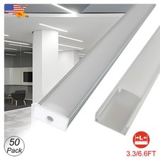 50 Pack 2M Led Light Strip Aluminum Channel U Shape Silver with Milky Cover DIY