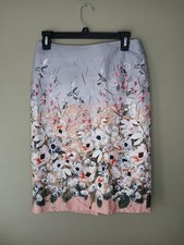 Talbots Size 4 Gray Floral Themed Back Zipper Skirt 22.5 Inches Length Knee