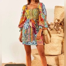 New Anthropologie Farm Rio Women's Summer Tapestry Mini Dress Smocked - Size M