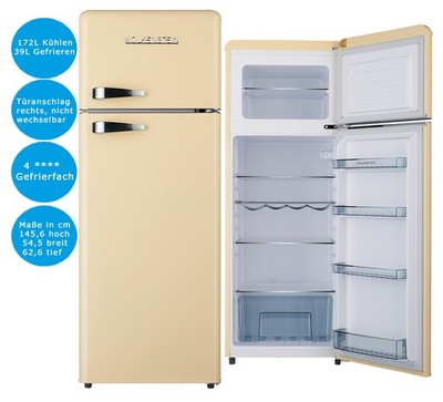 Wolkenstein Kühl-Gefrierkombination Beige 211 L freistehend Kühlschrank Retro