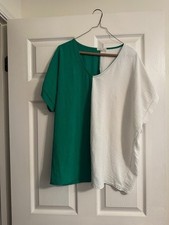 LADIES BLOUSE, GREEN/WHITE OVERSIZED, COTTON BLEU, SIZE XL